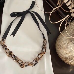 LOFT Tortoiseshell Link Necklace with Black Ribbon